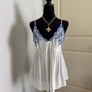 Love on a Hanger White Embellished Bustier Camisole with blue detailing